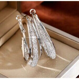 Textured Silver Hoop Dangle Earrings